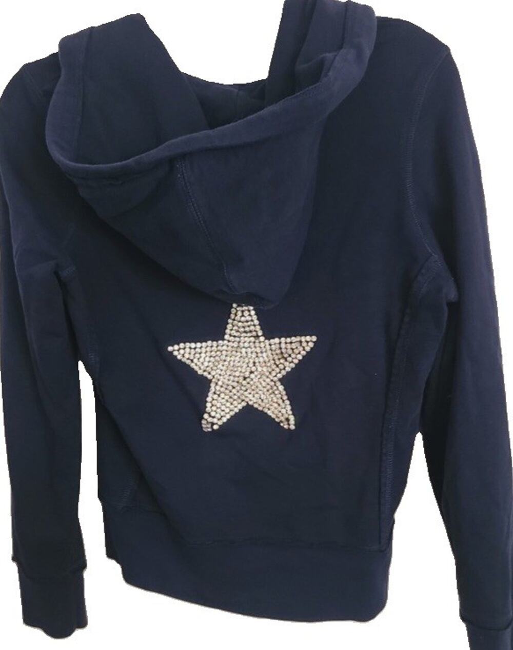 VtG Twisted Heart Bling Star Hoodie Jacket Womens S M Navy Silver Sequins Y2K